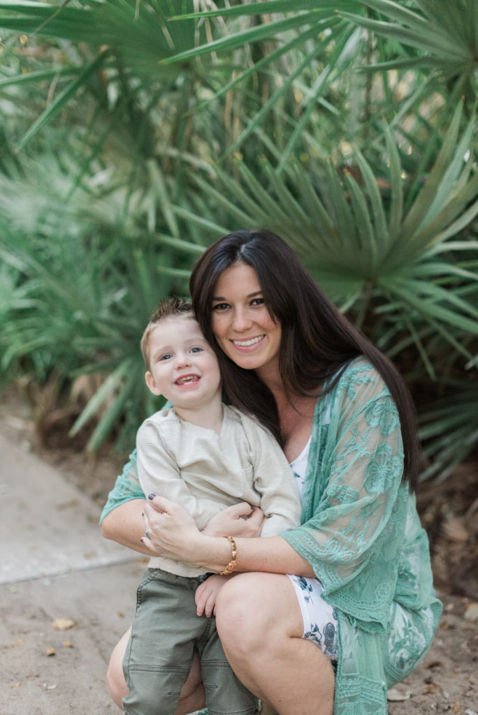 Mother and son looking at the camera