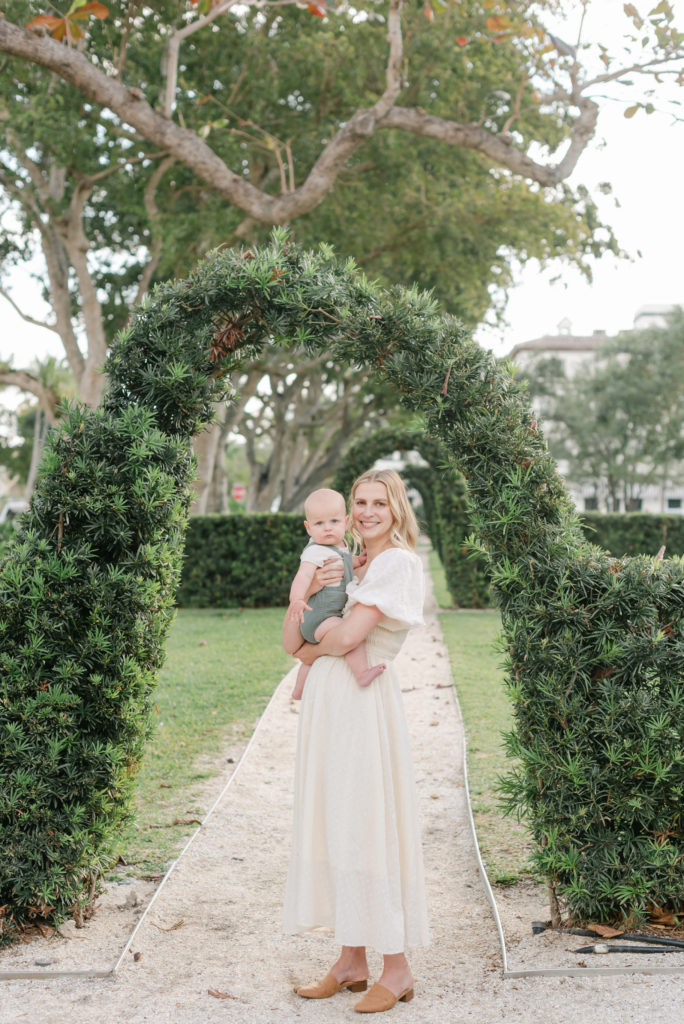 Mom and son under arches