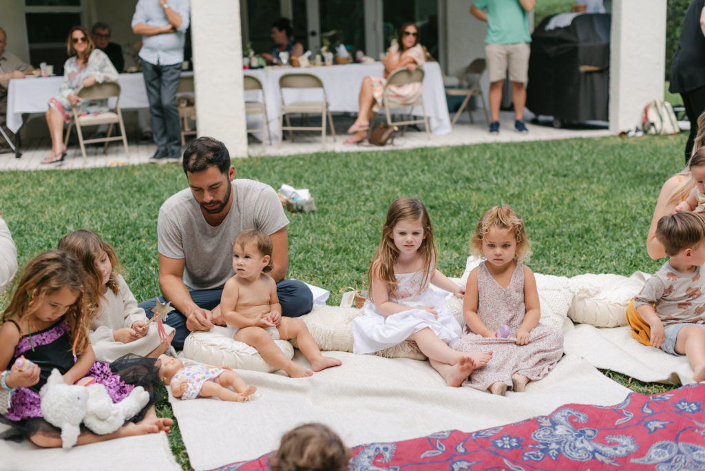 Kids sitting on picnic blanket