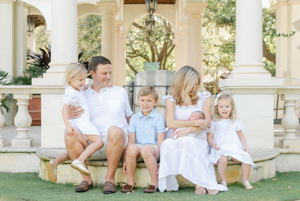 Family sitting on step