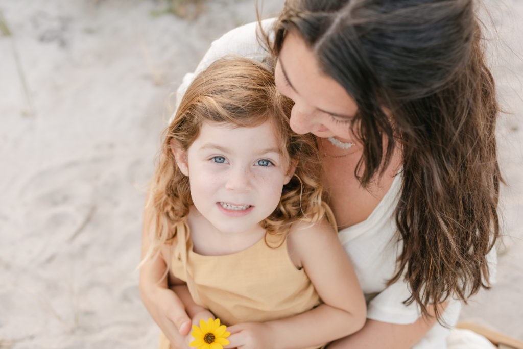 Shooting down at mom and daughter