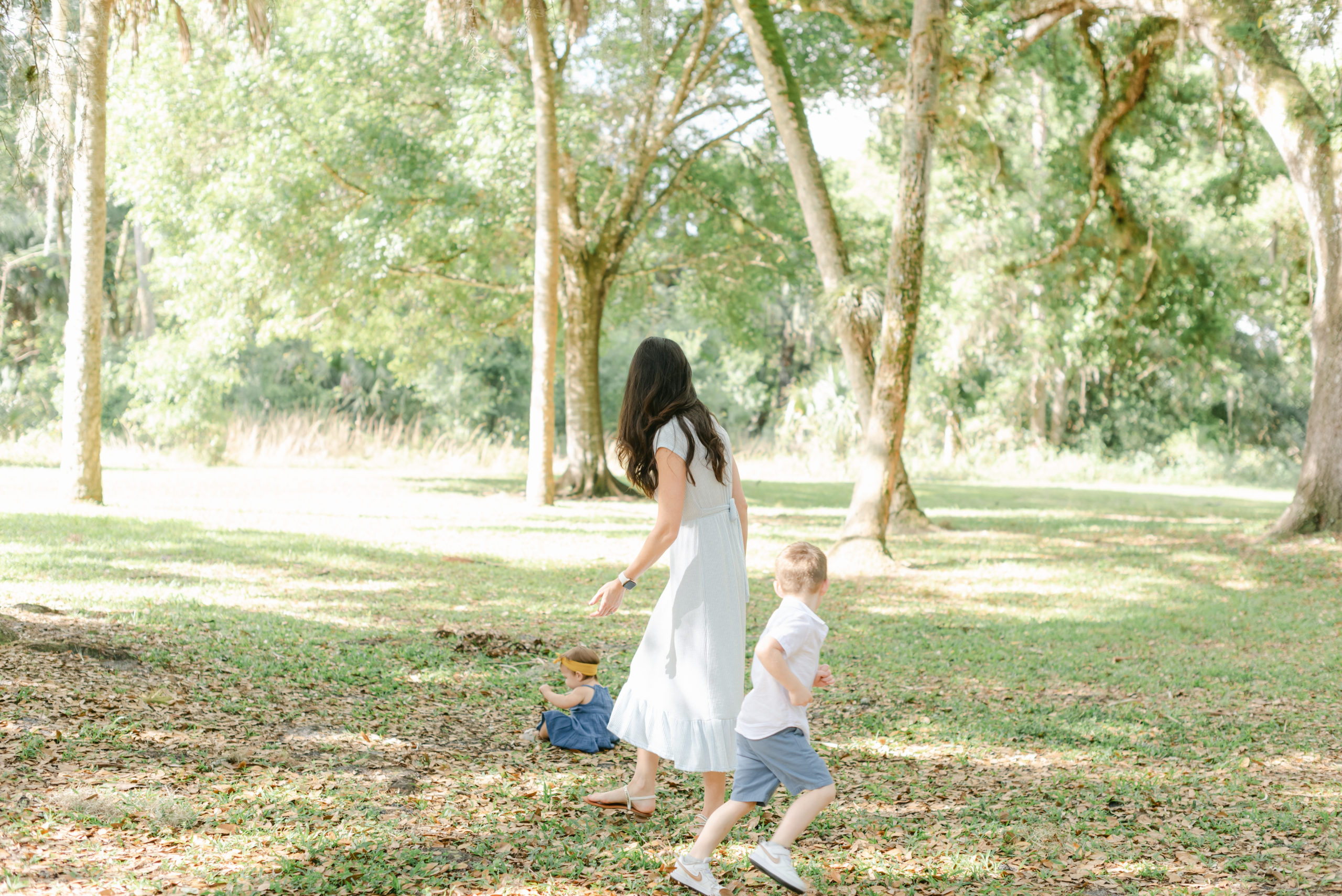 Kids running around mom