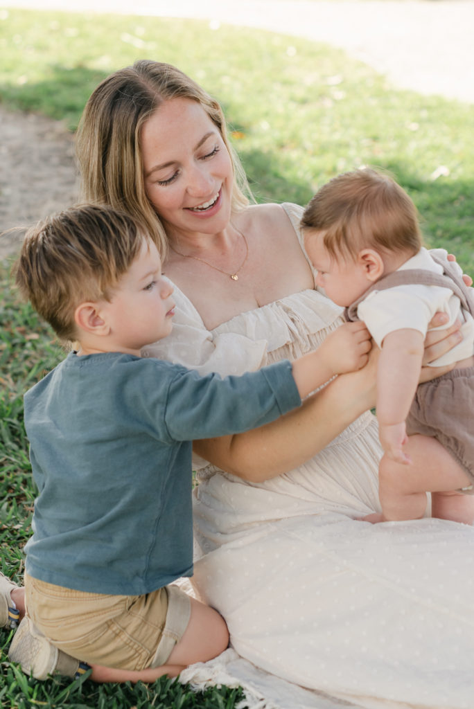 Mom showing toddler baby