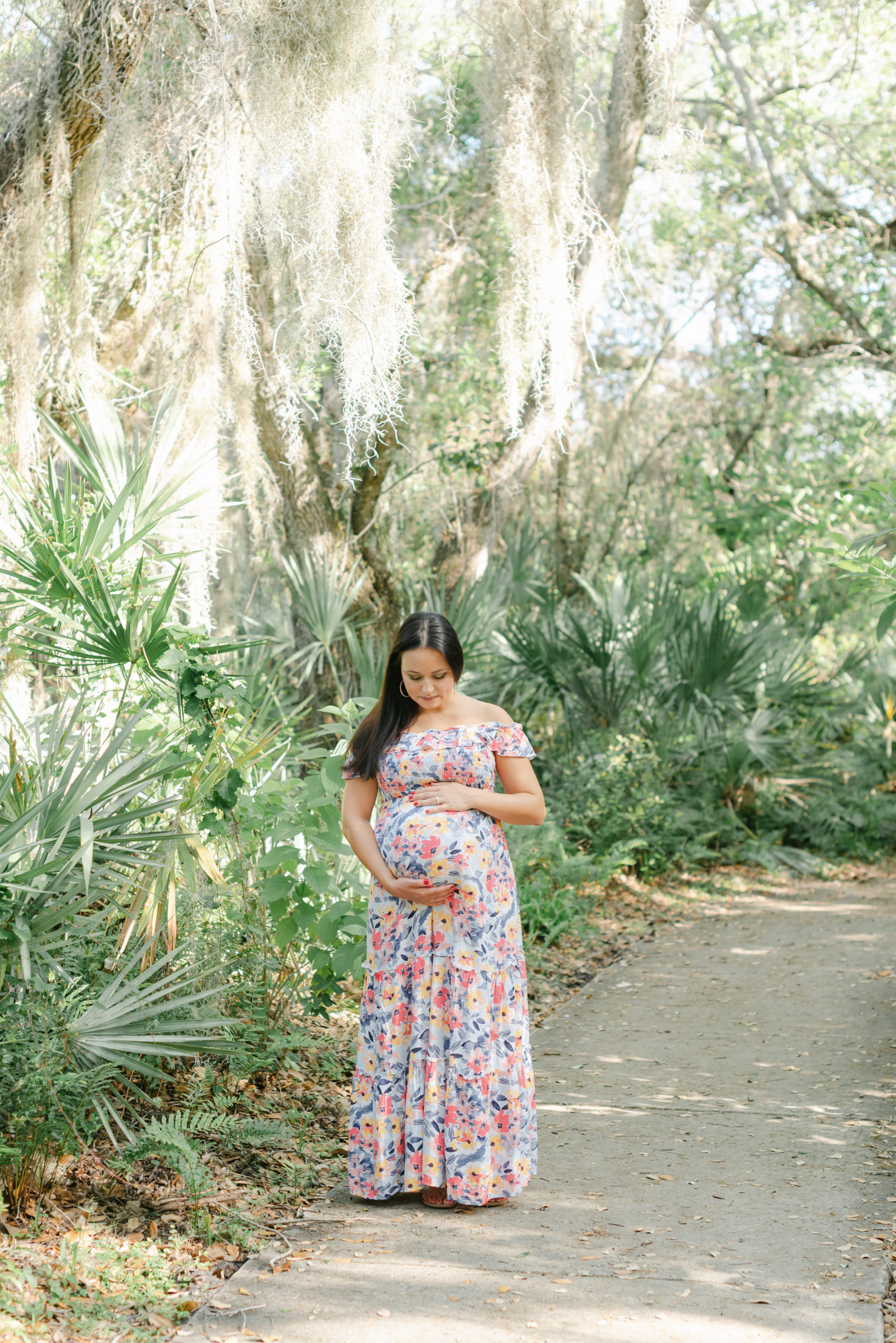 Mom looking down at belly