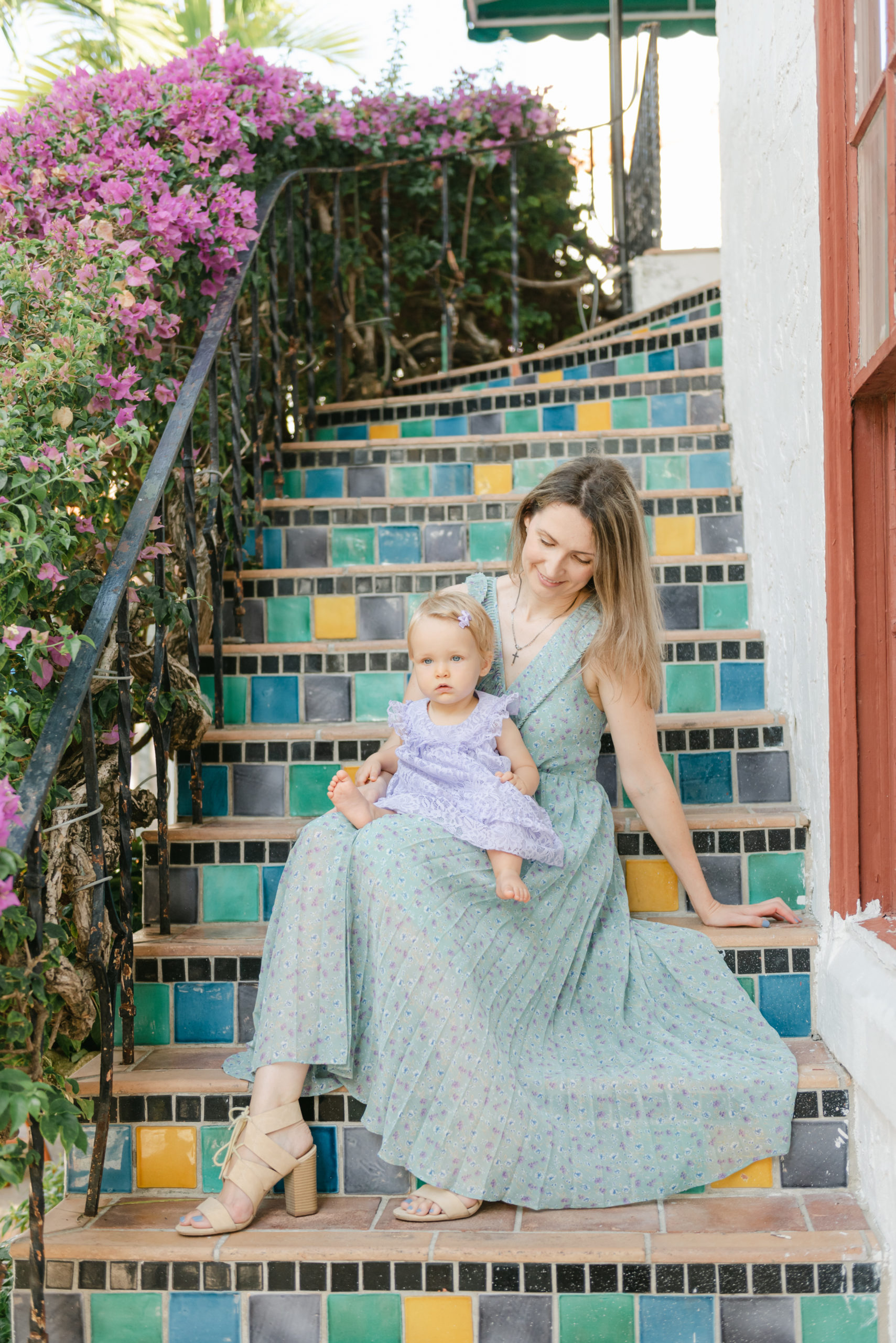 Mom and daughter on steps