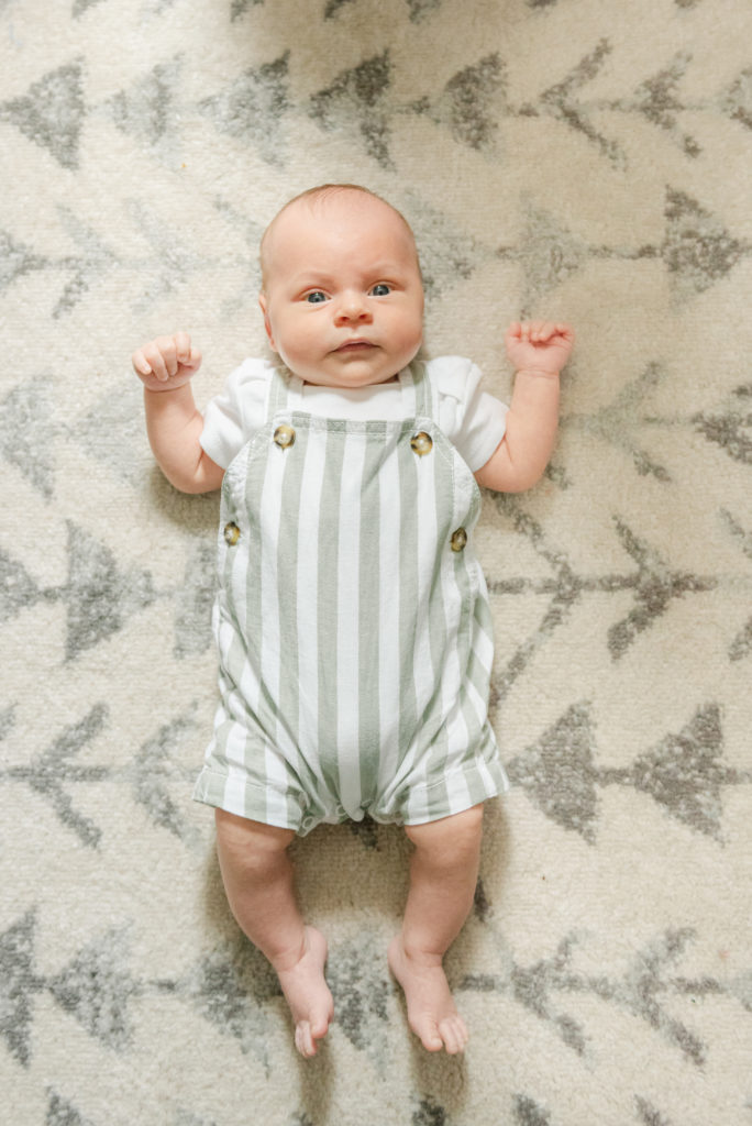 Full body, baby on carpet