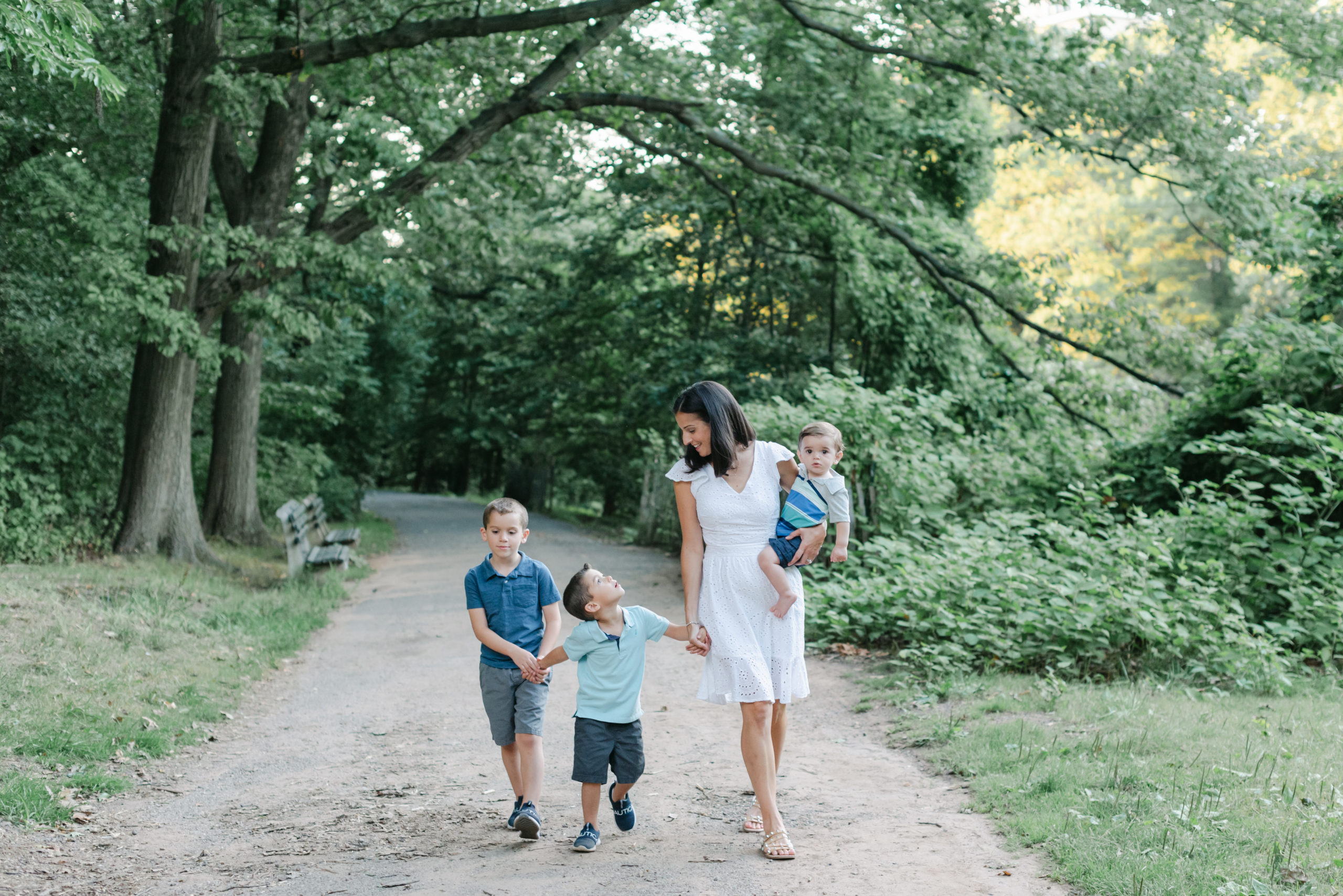 Mom walking with her sons