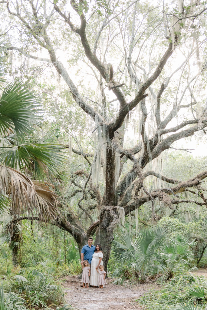 Large family under the spanish moss tree