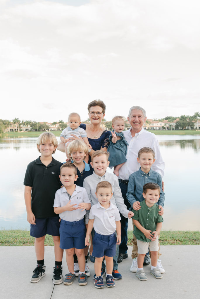 Grandparents with nine grandchildren by Palm Beach family photographer