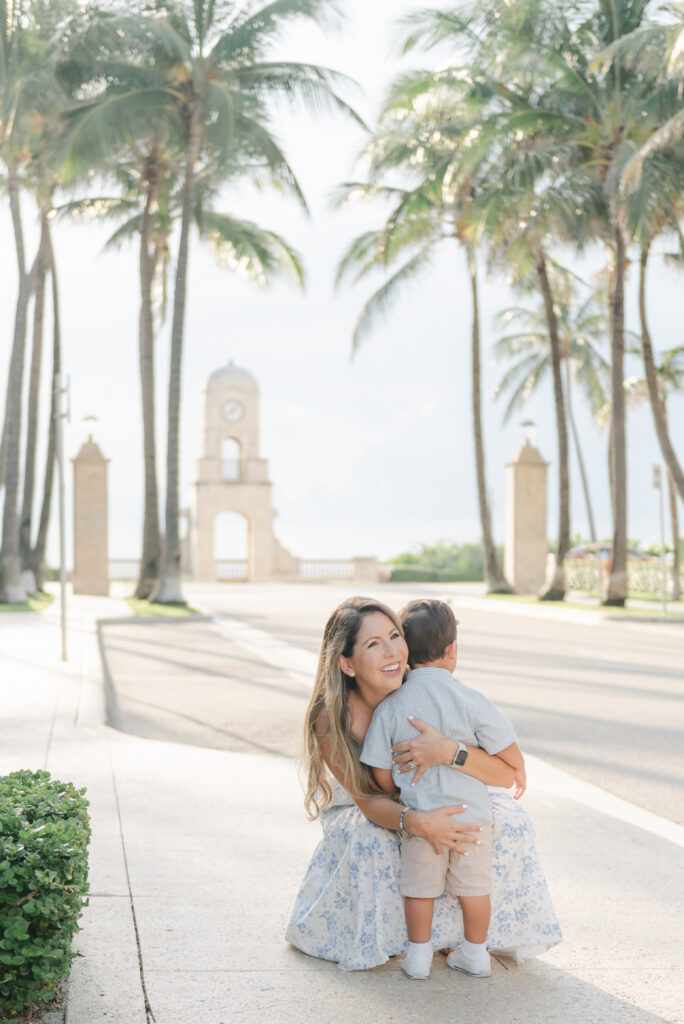 Boy hugging mom